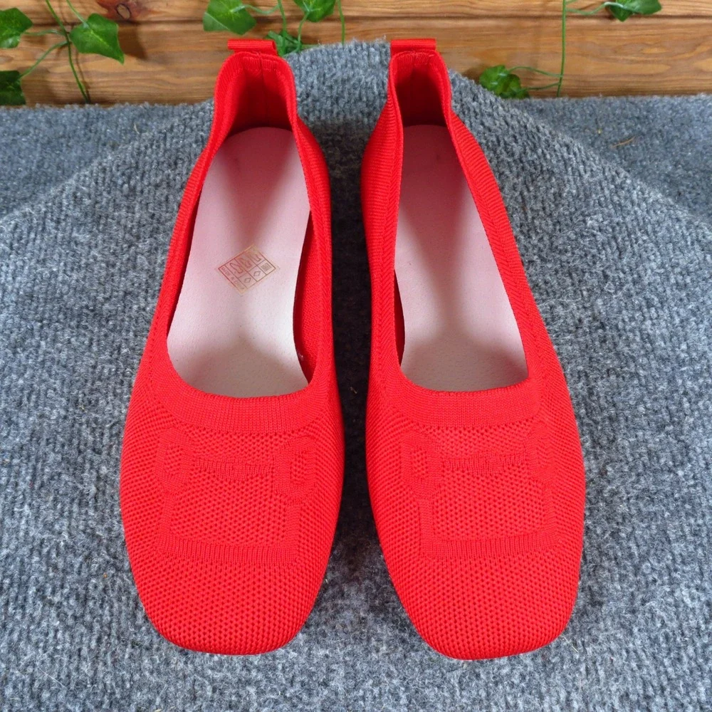 Fashion Knit Women Ballet‎ Flat 41 Casual Comfort Slip On Red Square Toe Mesh